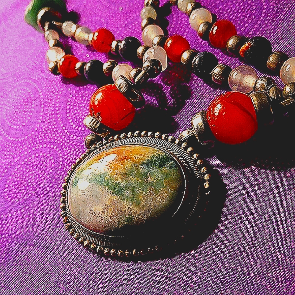 African Dendritic Moss Agate Tribal Necklace